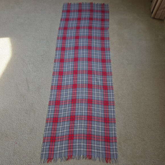 J. Crew Lightweight Wool Scarf Red Grey Plaid - Picture 8 of 8